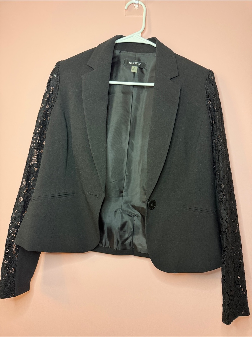 Nine West Black Lace-Sleeve Cropped Blazer